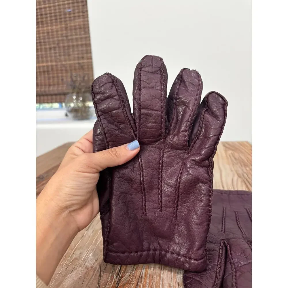 Vintage ARIS Leather Gloves Cashmere Lined Burgundy Plum Size Large